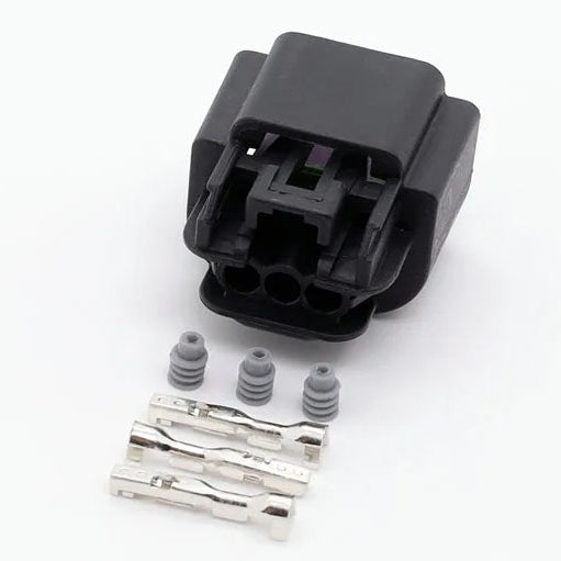 Connecteur capteur flex fuel E85 3 broches GT150 vu de face avec cosses et joints