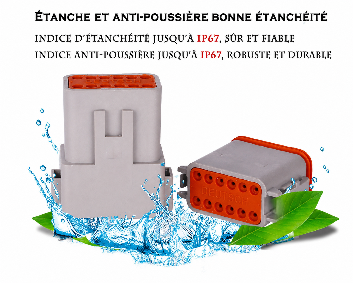 Détail du boîtier étanche Deutsch DT avec insert orange pour faisceau automobile