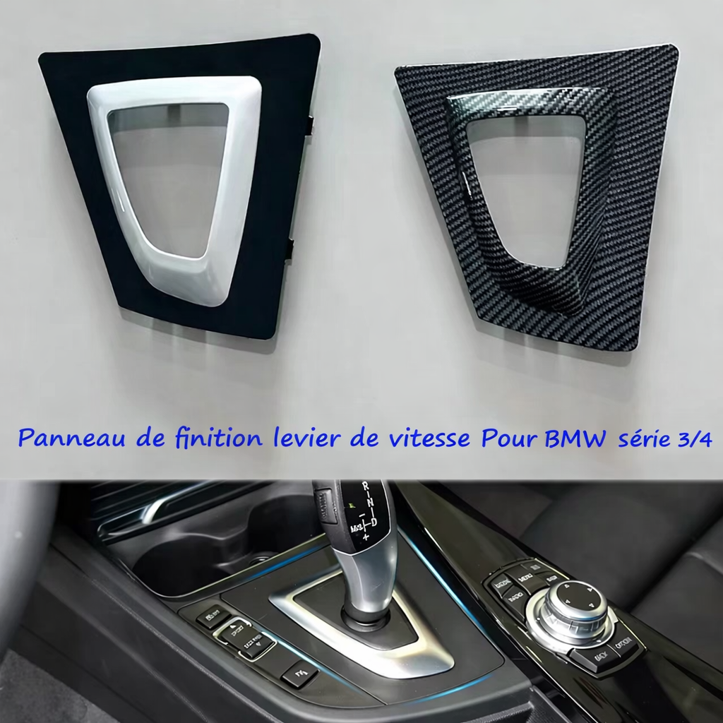 Contour de levier de vitesse BMW présenté avec comparaison avant après une fois installé