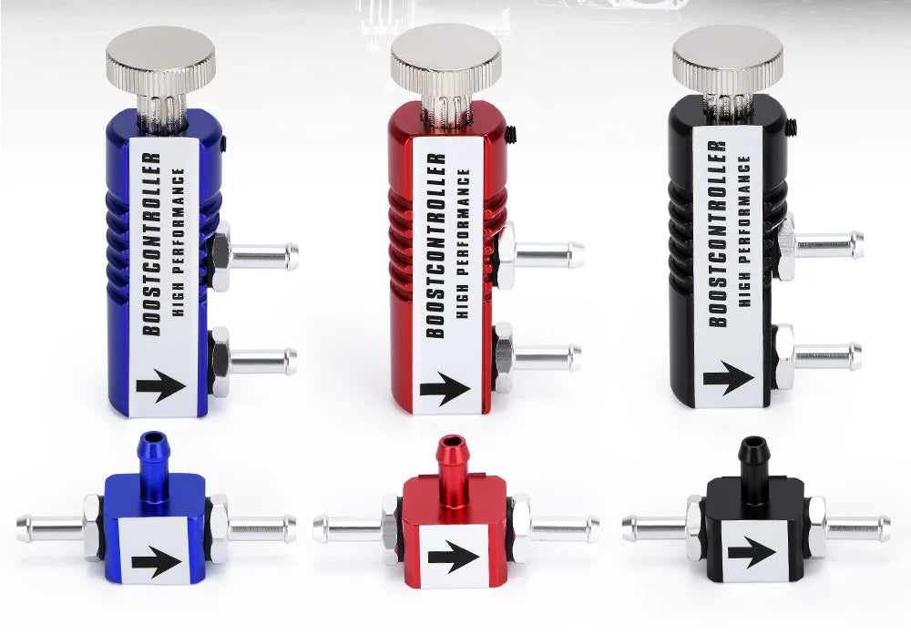 Contrôleur manuel de pression turbo 0 à 2 bar en coloris rouge noir et bleu
