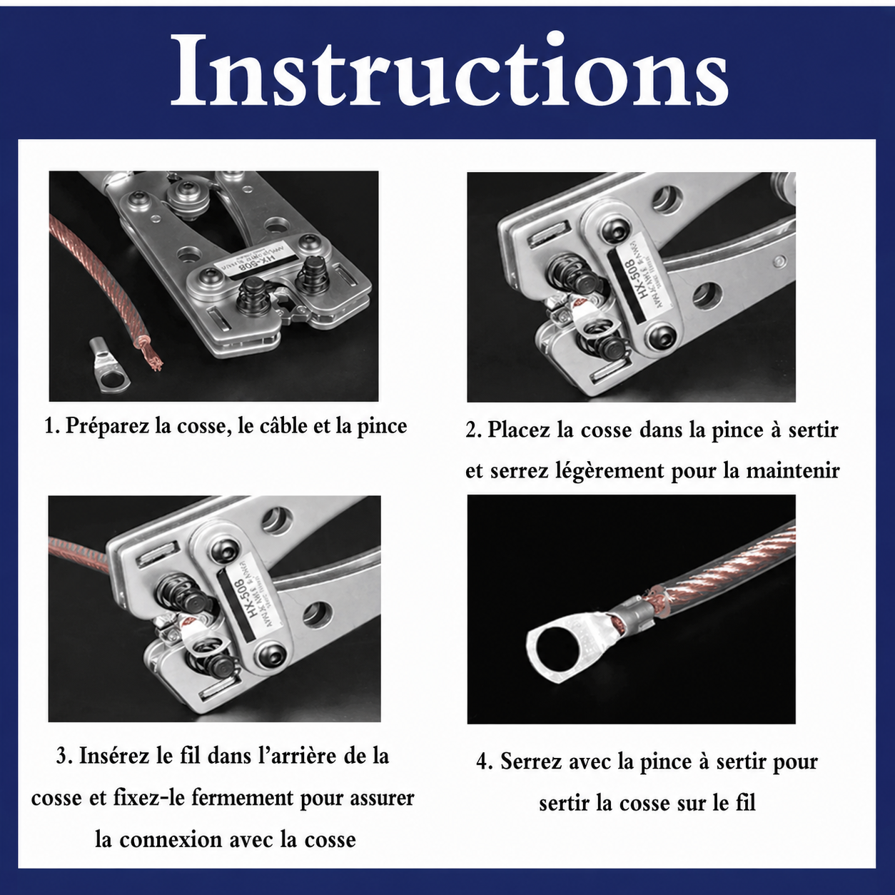 Instructions de montage des cosses à œillet en cuivre étamé sur câble électrique