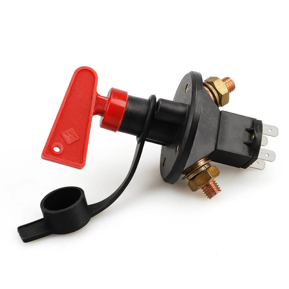Coupe-batterie à clé universel avec poignée rouge, bornes cuivre et capuchon de protection
