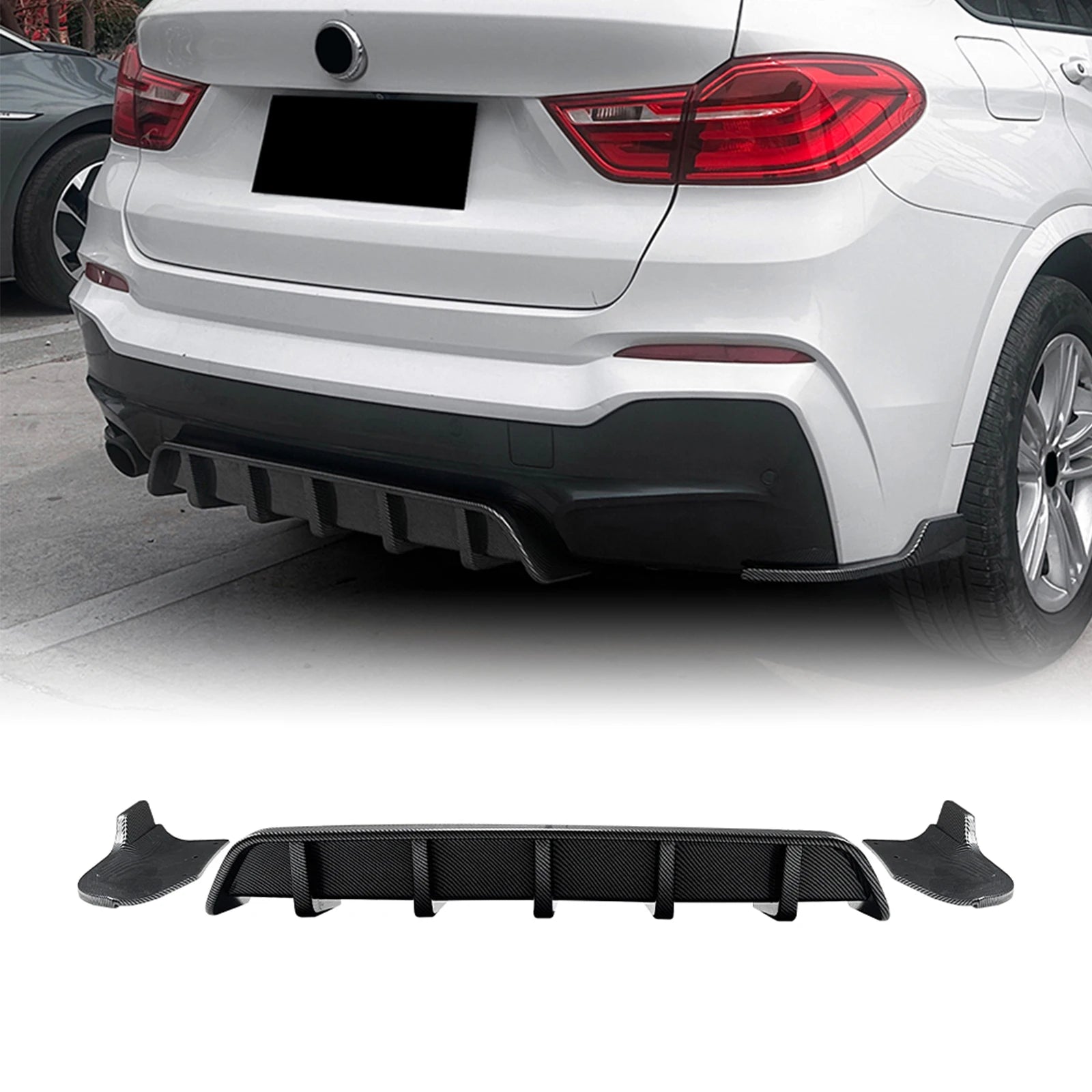 Diffuseur arrière BMW X4 F26 M Sport en 3 pièces avec aperçu du rendu monté