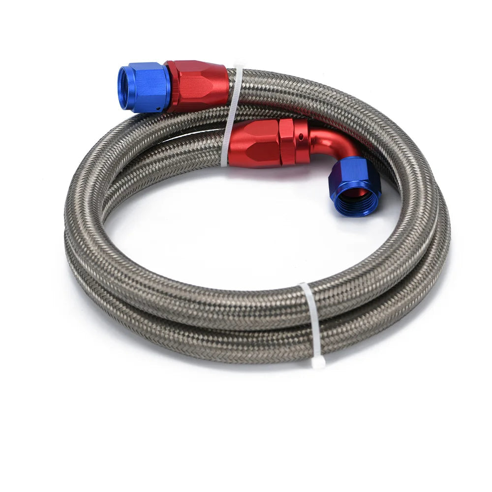 Durite tressée huile carburant finition alu longueur 1,2 m avec raccords