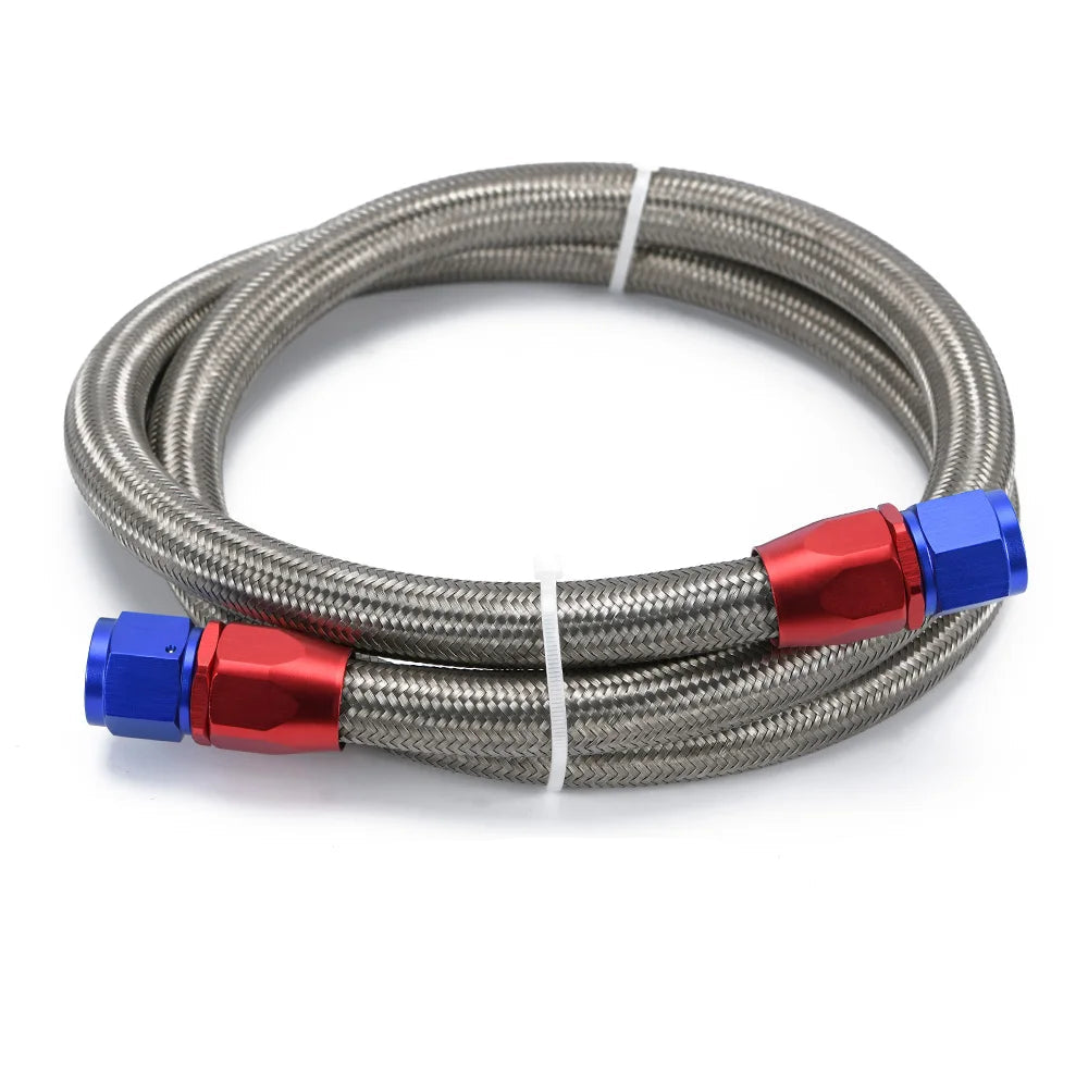 Durite tressée huile carburant finition alu longueur 1,4 m avec raccords