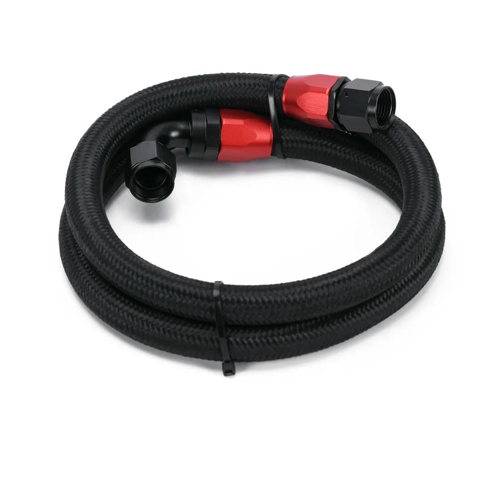 Durite tressée huile carburant noire longueur 1,2 m avec raccords