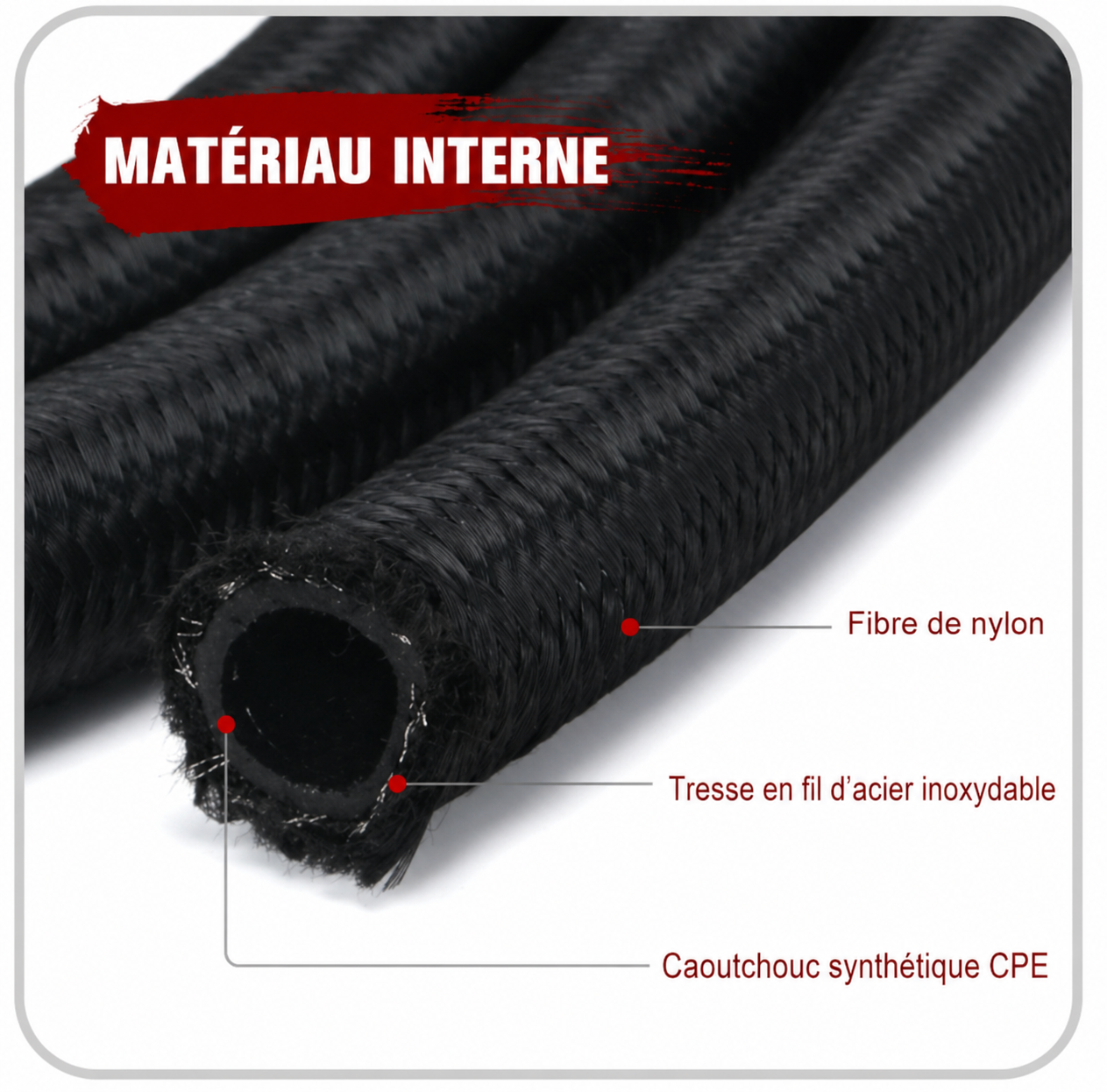 Structure interne de la durite tressée huile carburant noire