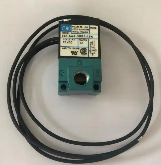 Électrovanne de pression turbo 3 voies 12V type MAC 1/8 NPT vue de face avec faisceau