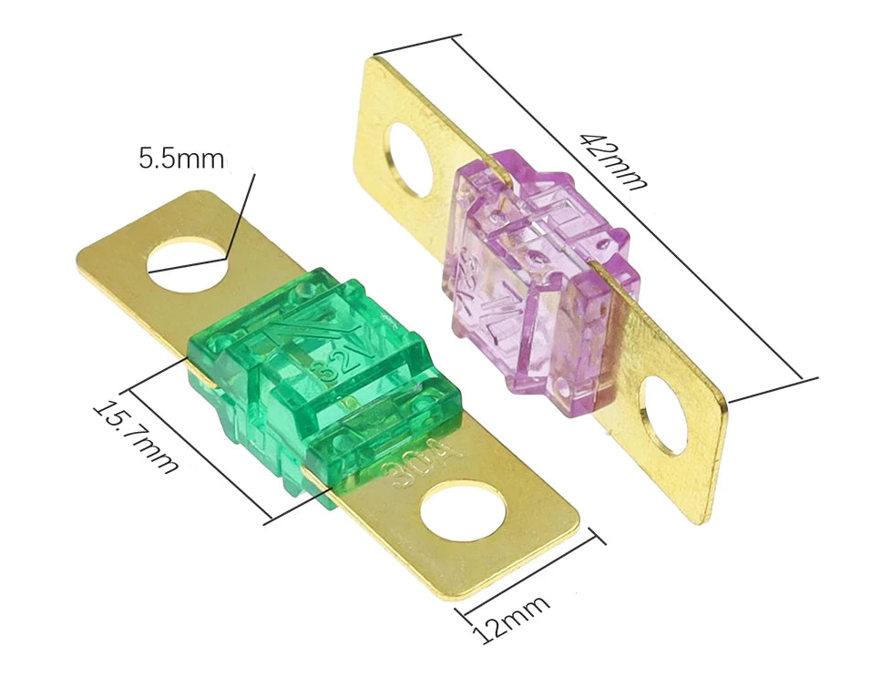 Dimensions d’un fusible ANL plaqué or universel pour installation auto et audio