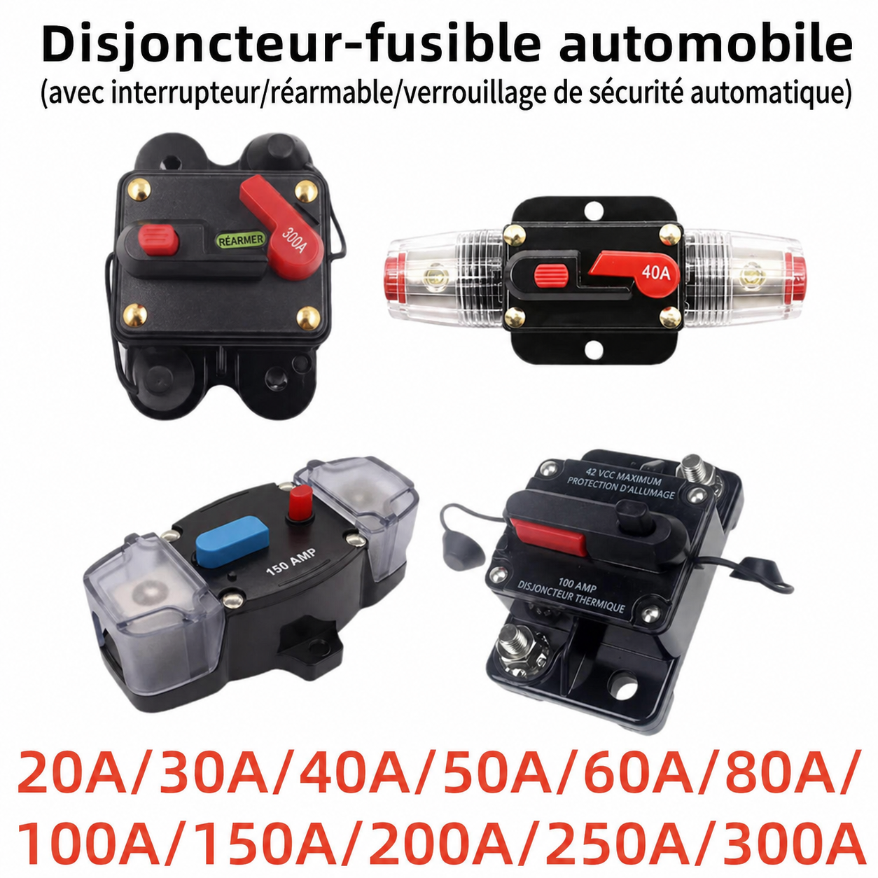 Fusible disjoncteur réarmable 12V disponible de 20A à 300A pour voiture, camion, audio et faisceau sur mesure