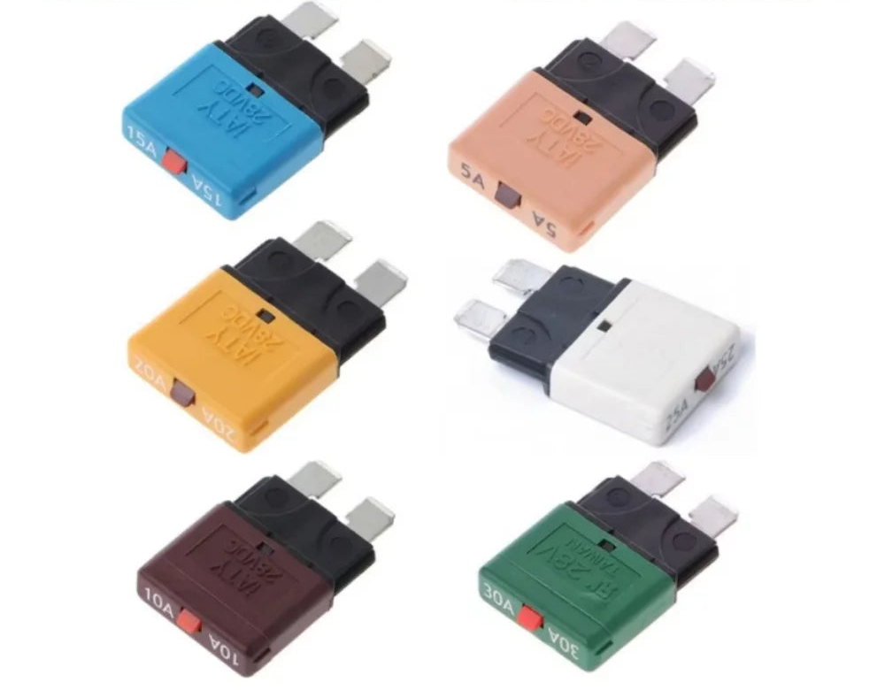 Fusibles standards réarmables manuels type lame 5A à 30A 12V en plusieurs couleurs