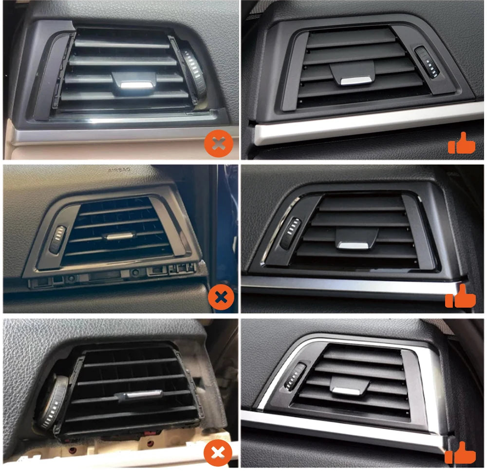 Aperçu de la grille d’aérateur avant BMW montée dans l’habitacle sous plusieurs angles