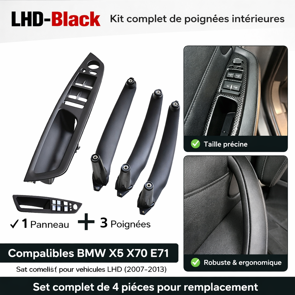 Kit de remplacement de poignées intérieures BMW X5 E70 X6 E71 E72 en finition noire