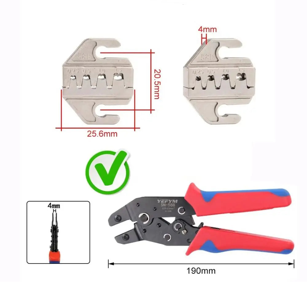 Dimensions d’une mâchoire interchangeable pour pince à sertir avec pince de démonstration