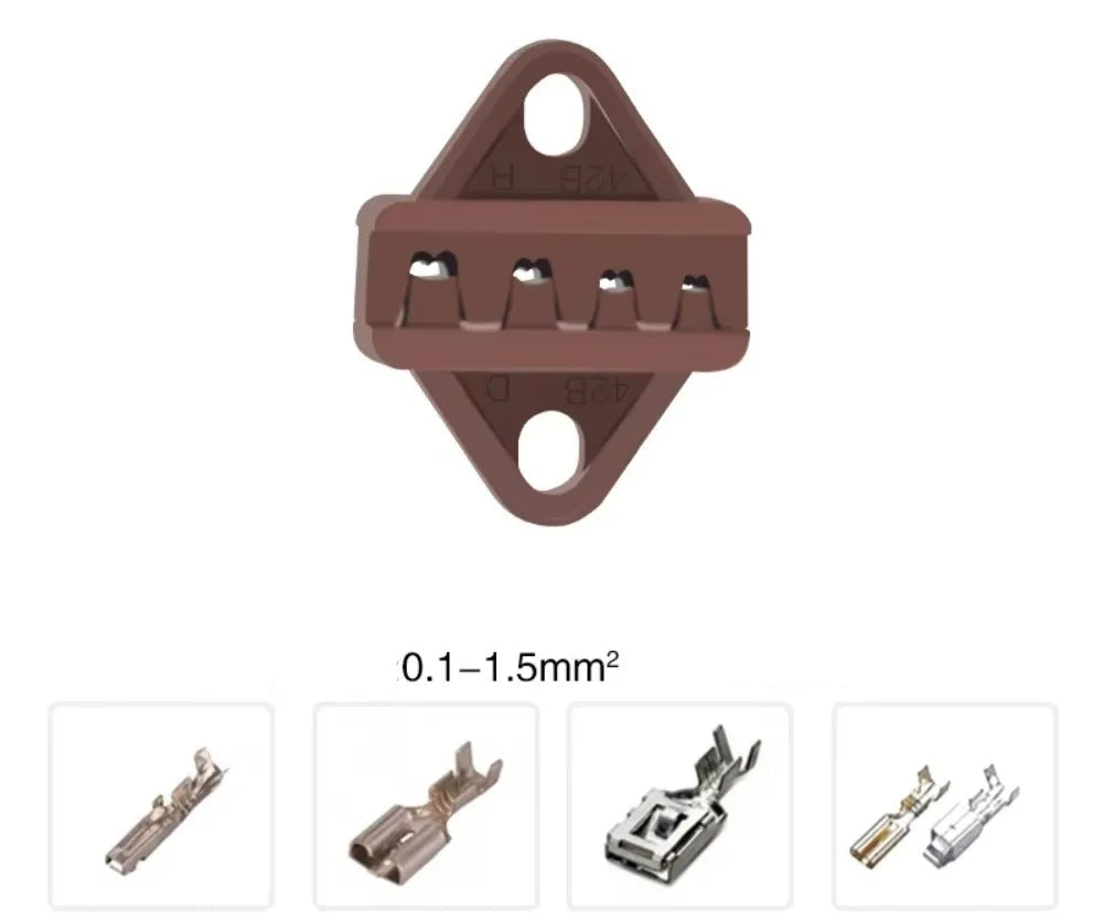 Mâchoire interchangeable marron pour pince à sertir avec exemples de cosses compatibles