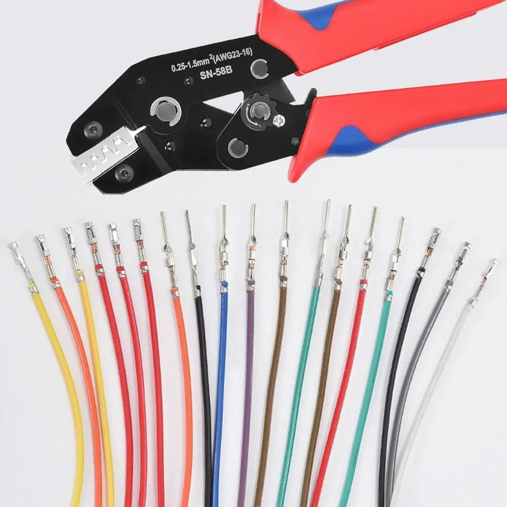 Pince à sertir avec mâchoire interchangeable et faisceau de fils multicolores