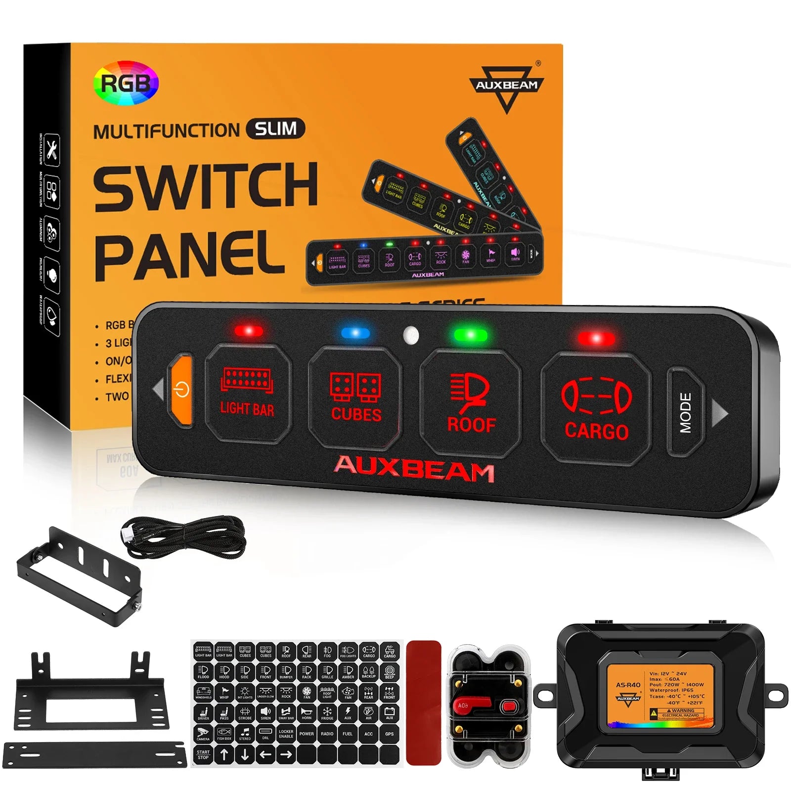 Kit panneau de commande 4 circuits RGB 12V avec support, faisceau, boîtier et accessoires