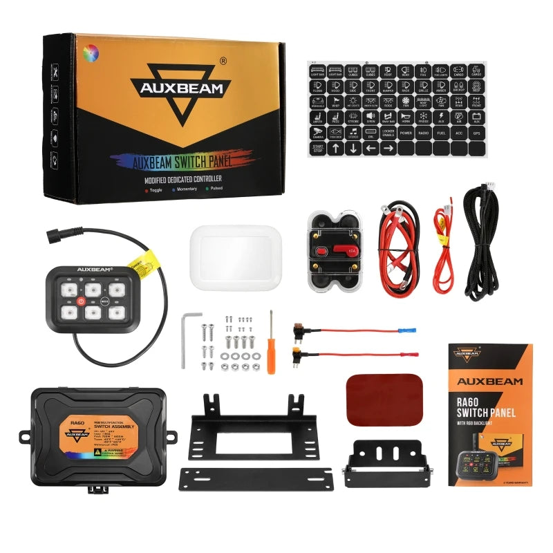 Contenu du kit panneau de commande 6 circuits RGB 12V avec faisceau, boîtier et accessoires