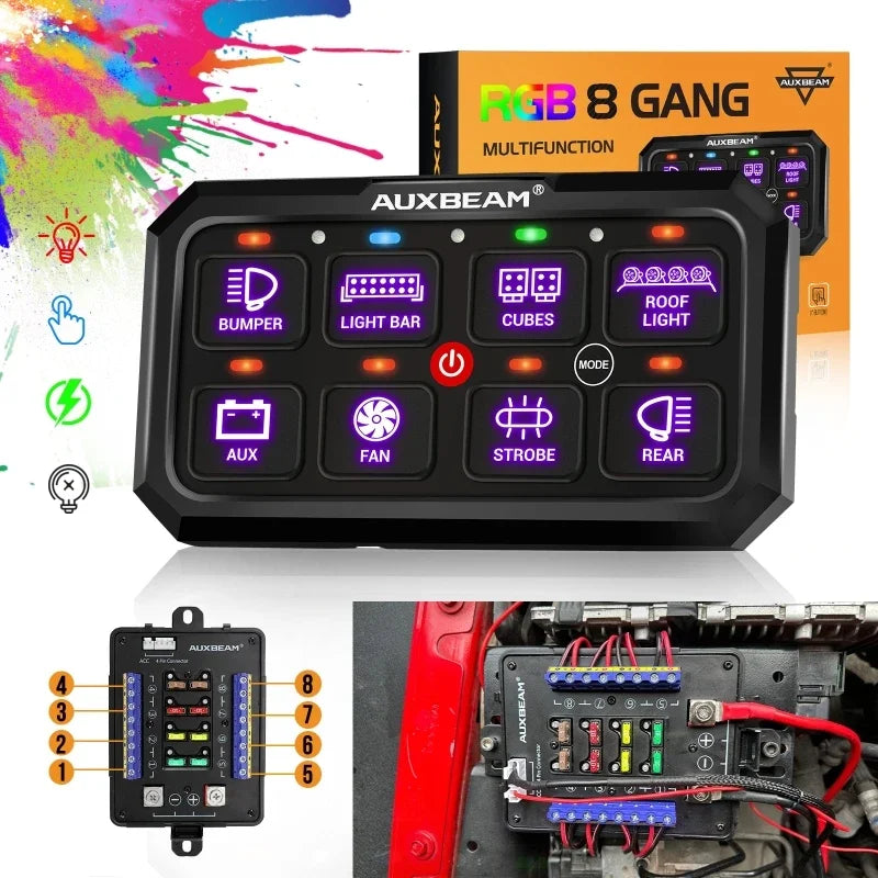 Panneau de commande 8 circuits RGB 12V 24V pour faisceau sur mesure drift, course et accessoires