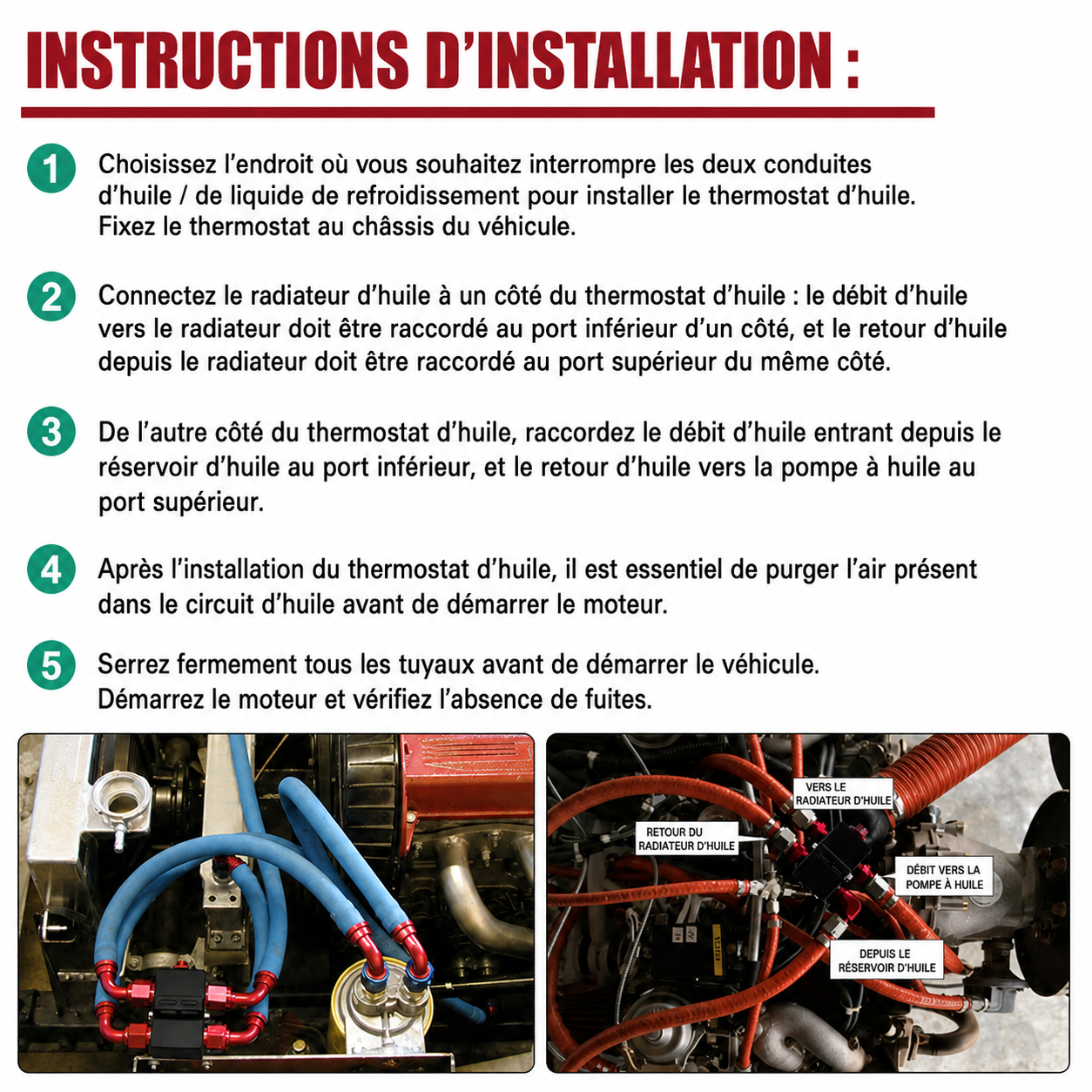 Instructions d’installation de la plaque sandwich d’huile avec thermostat AN10 universelle