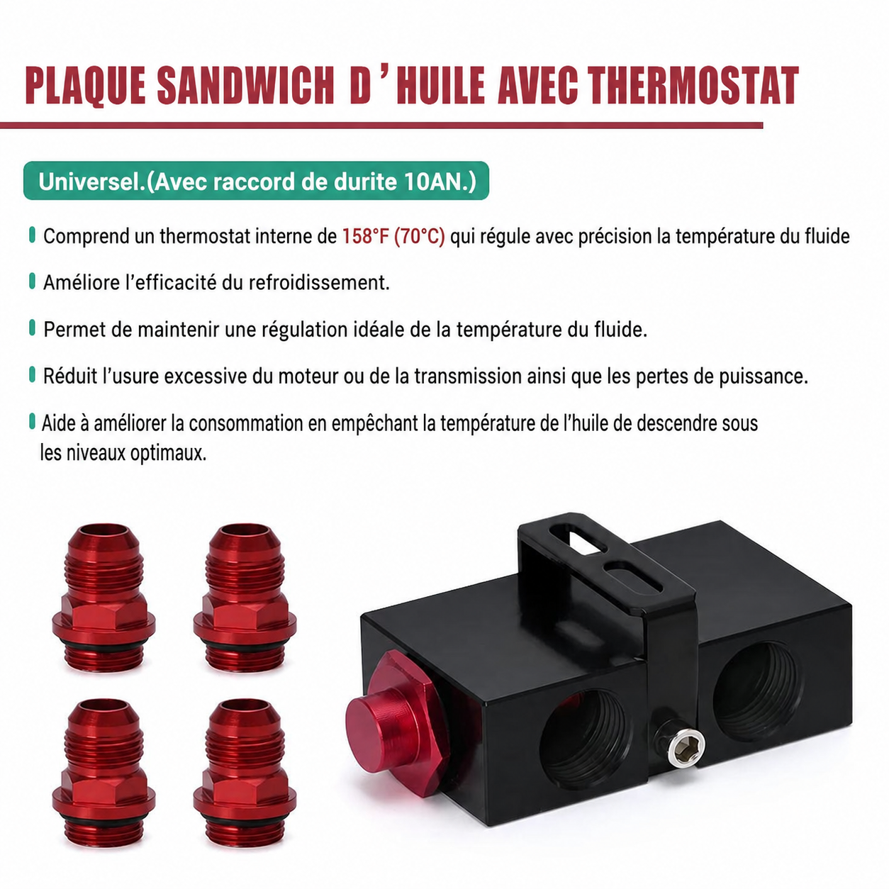 Plaque sandwich d’huile avec thermostat AN10 universelle livrée avec raccords rouges