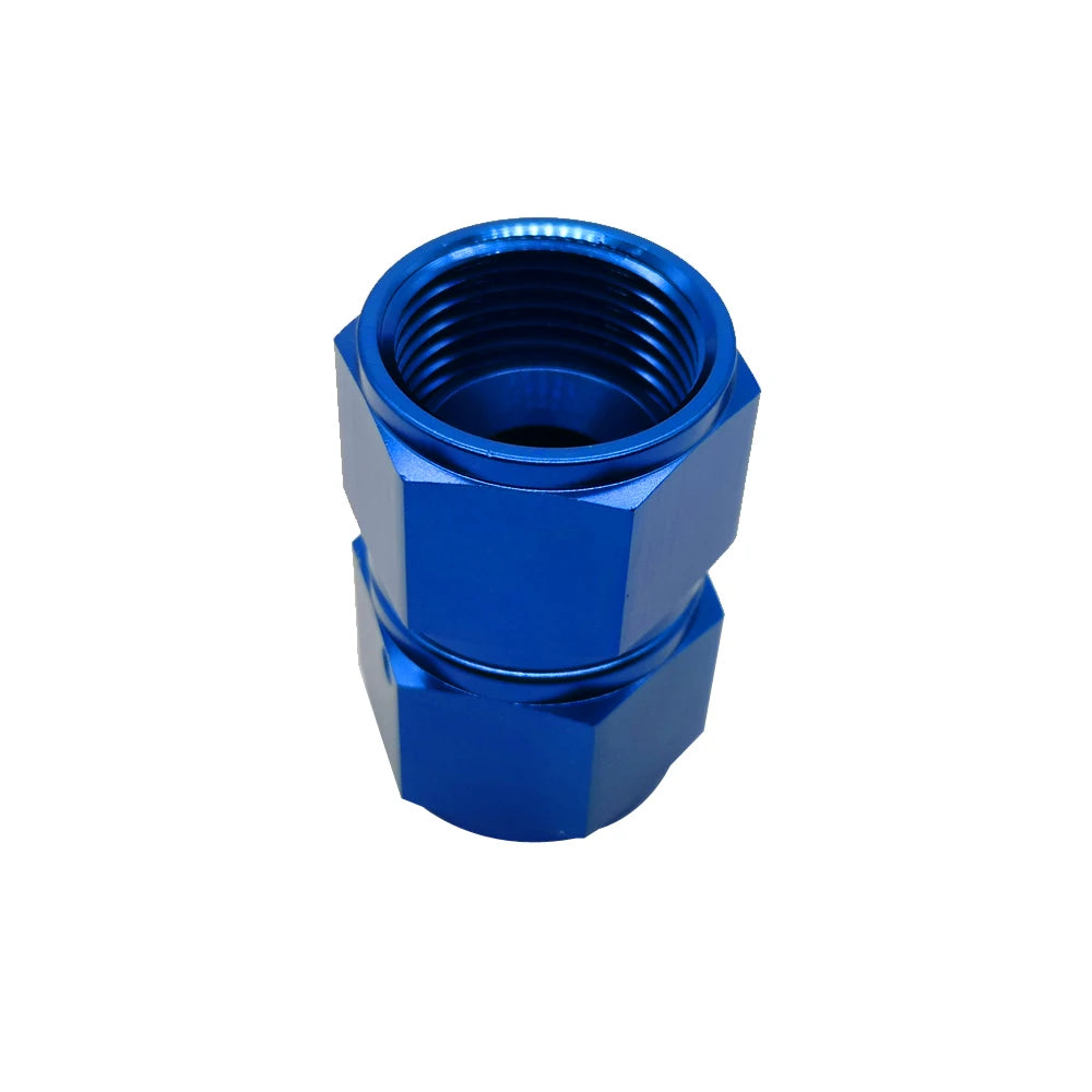Raccord droit femelle tournant AN bleu en aluminium anodisé
