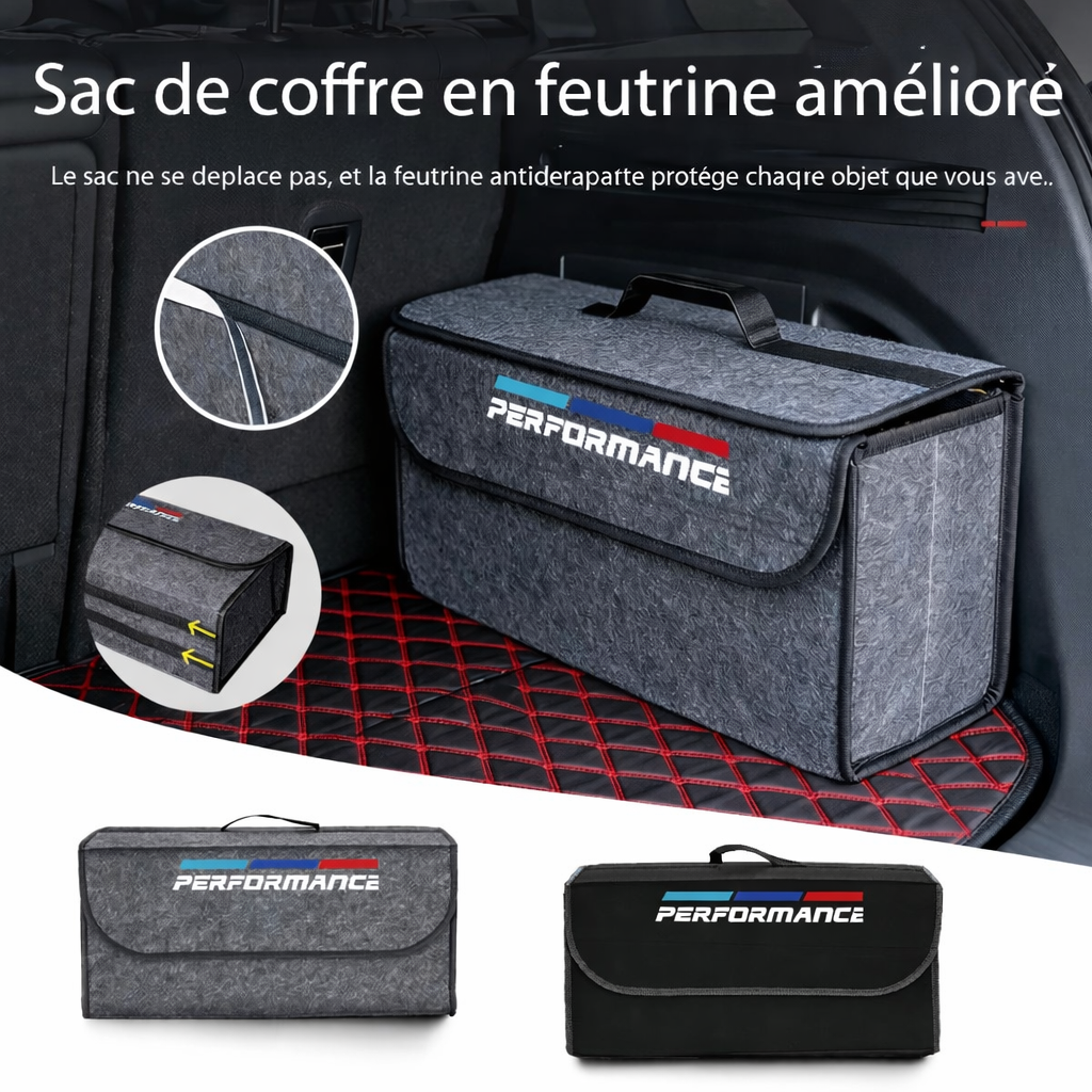 Sac de coffre en feutrine avec poignée et bande de fermeture présenté fermé