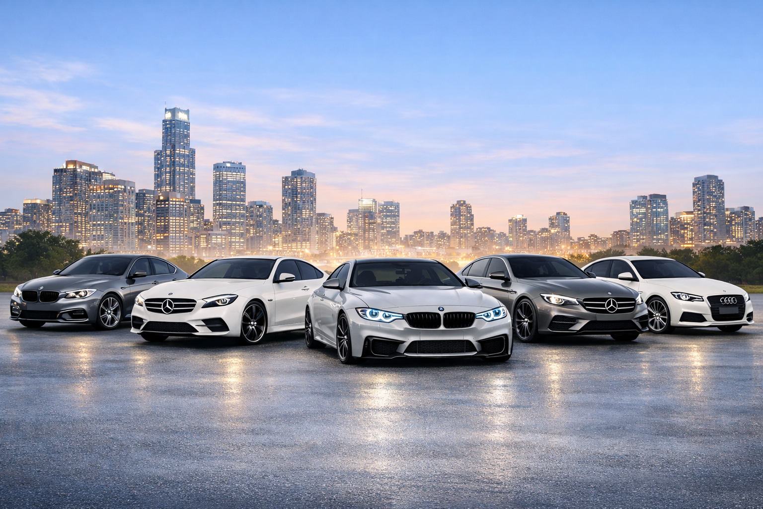 Catégorie Style, pièces et tuning BMW avec voitures alignées sur fond urbain