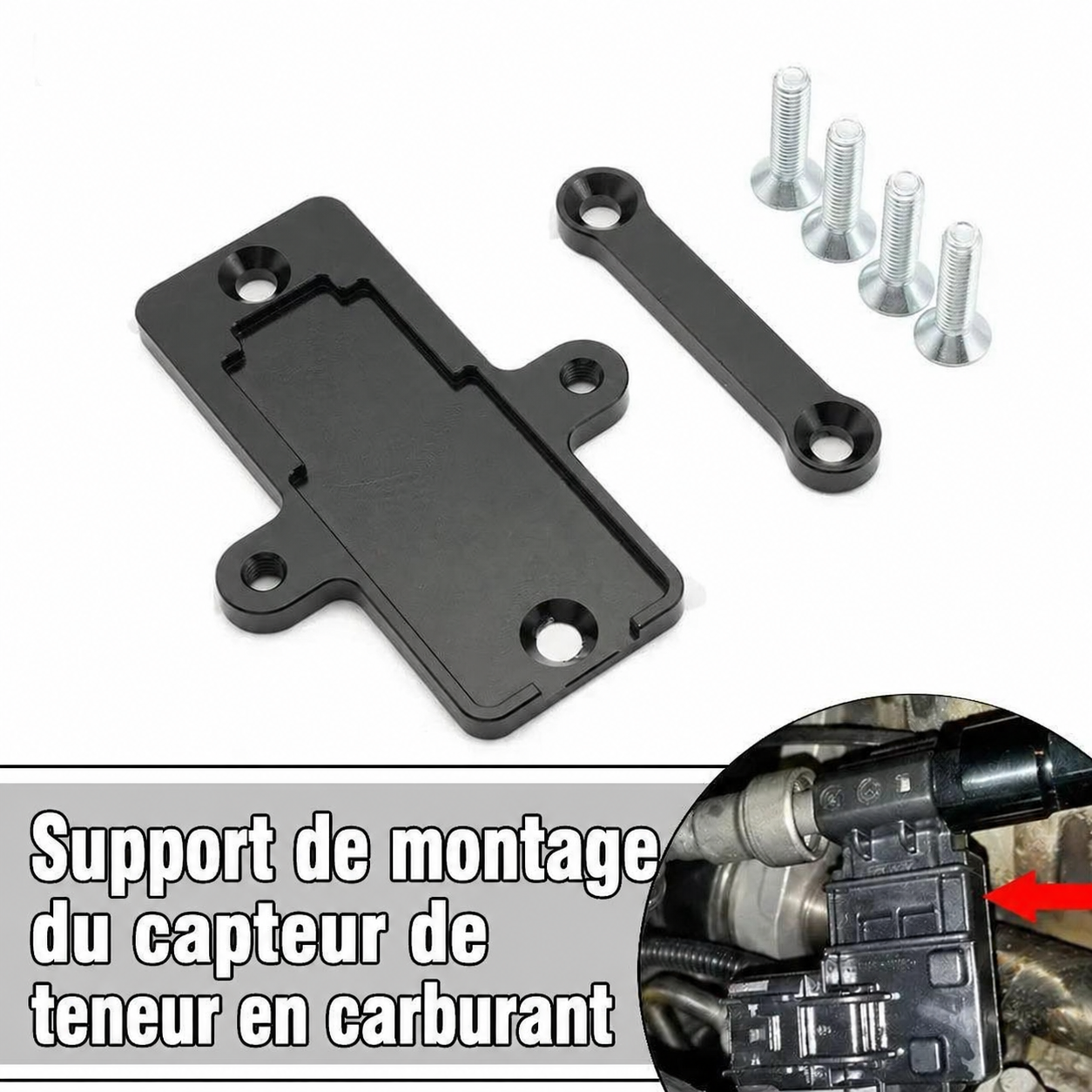 Support de capteur flex fuel E85 en aluminium CNC avec biellette et visserie