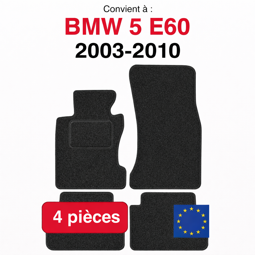 Tapis de sol BMW Série 5 E60 2003-2010 en lot de 4 pièces sur fond blanc