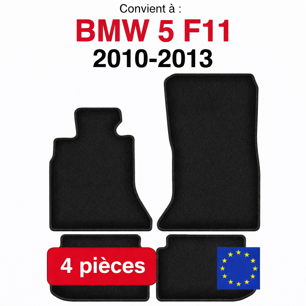 Tapis de sol BMW Série 5 F11 2010-2013 en lot de 4 pièces sur fond blanc