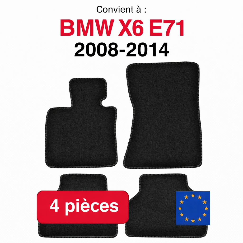 Tapis de sol BMW X6 E71 2008-2014 en lot de 4 pièces sur fond blanc