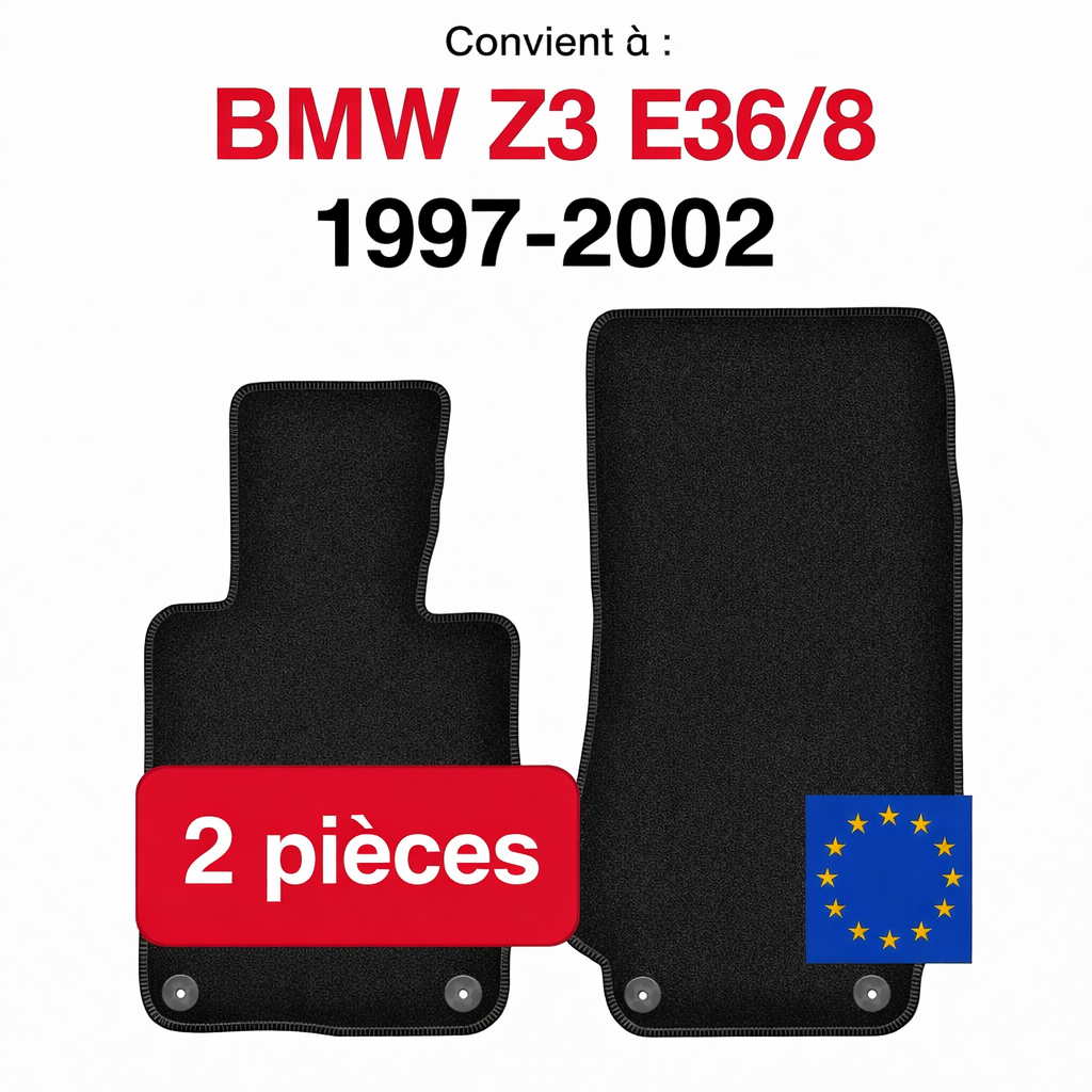 Tapis de sol BMW Z3 E36/8 1997-2002 en lot de 2 pièces sur fond blanc