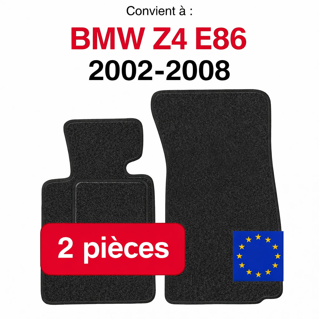 Tapis de sol BMW Z4 E86 2002-2008 en lot de 2 pièces sur fond blanc
