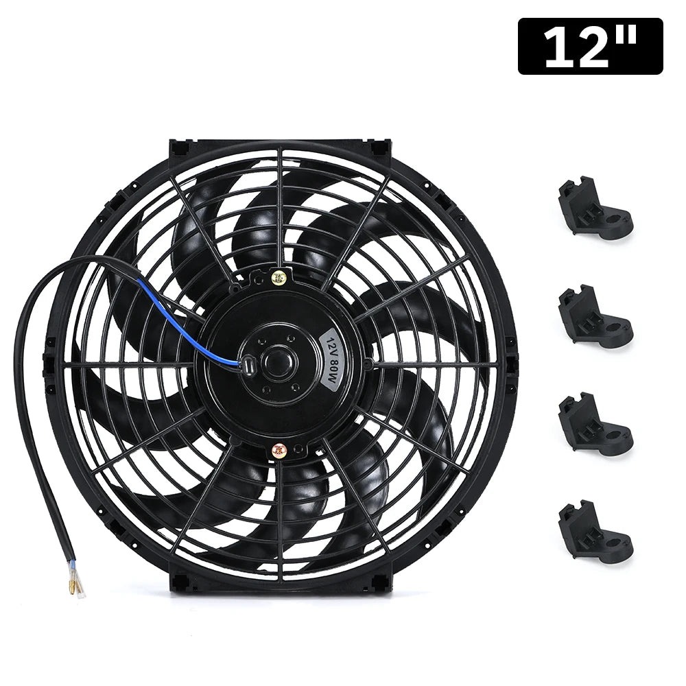 Ventilateur électrique slim universel 12 pouces noir avec fixations