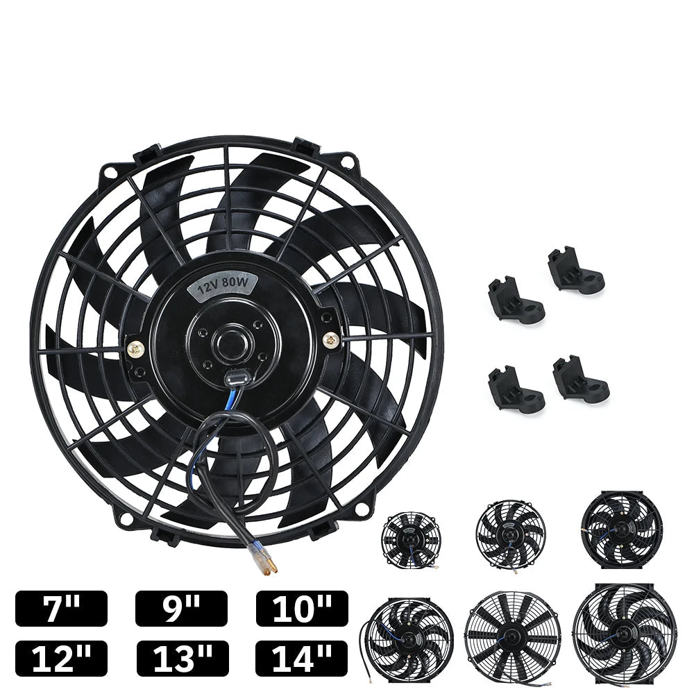 Ventilateur électrique slim universel 12V 80W réversible noir en plusieurs tailles