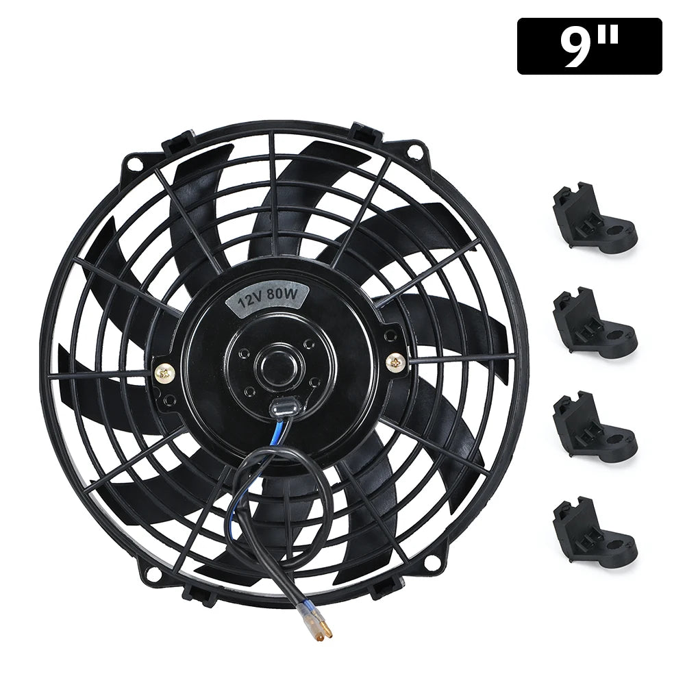 Ventilateur électrique slim universel 9 pouces noir avec fixations